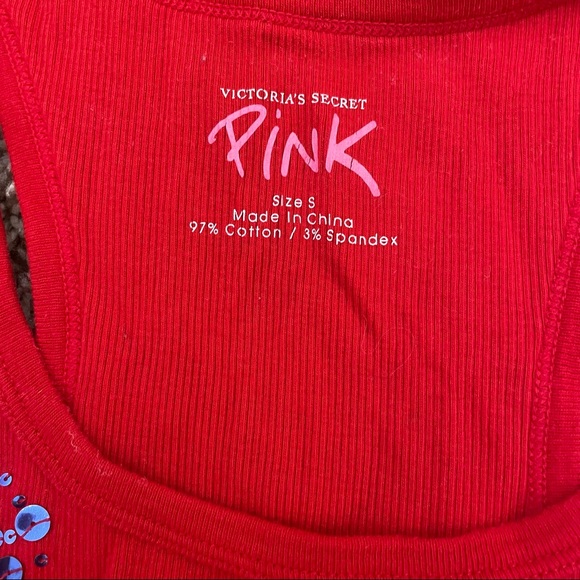 PINK Victoria’s Secret Red Racerback Tank Top with Sequin Details - Picture 5 of 7